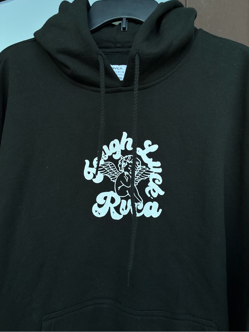 RVCA Black "Tough Luck Baggie BF" Graphic Hoodie M (NWT)